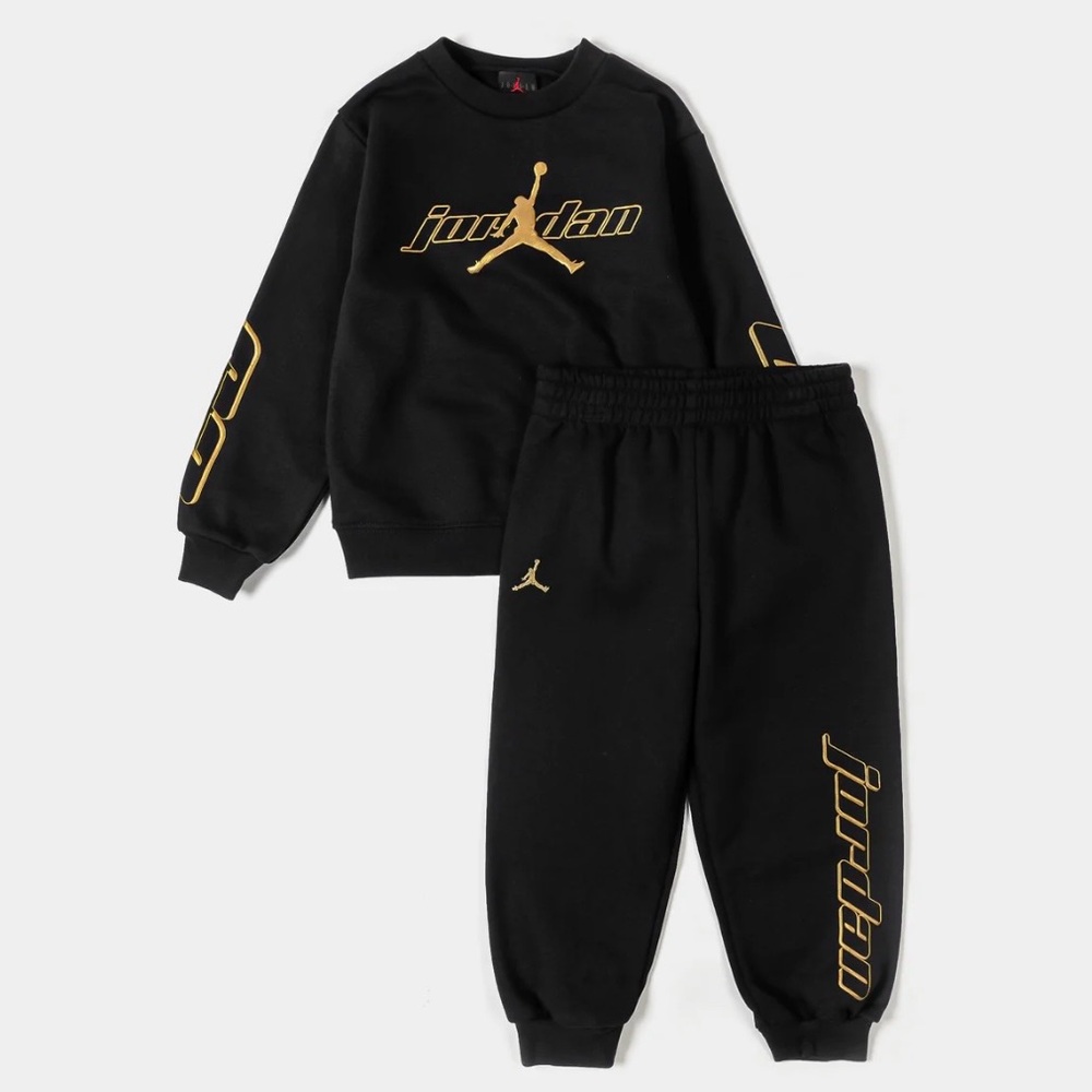 Jordan Kids Black and Gold Sweatshirt and Joggers Set